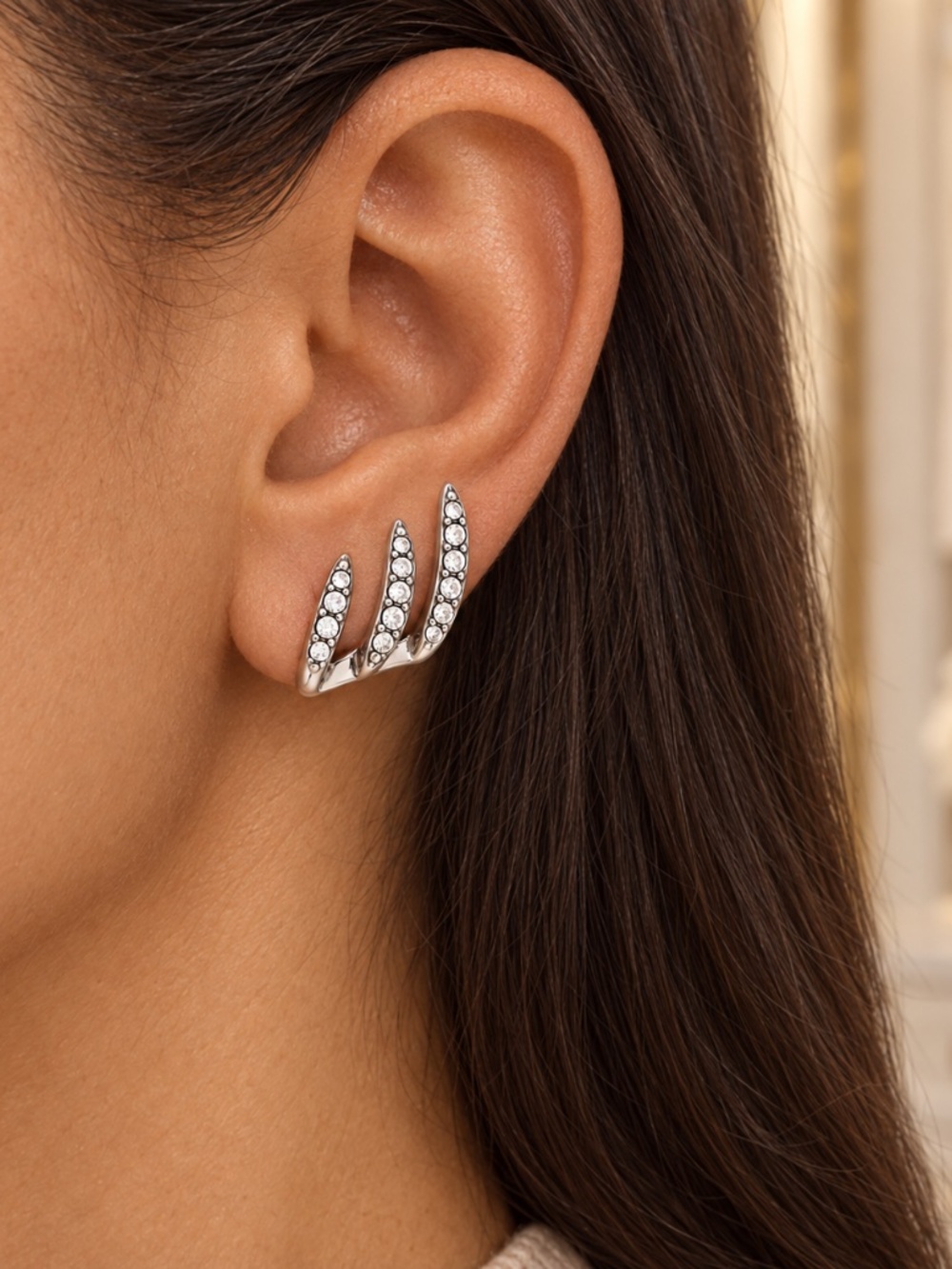 Pave' Rhinestone Crystal Illusion Climber Jacket Contemporary Earrings | New